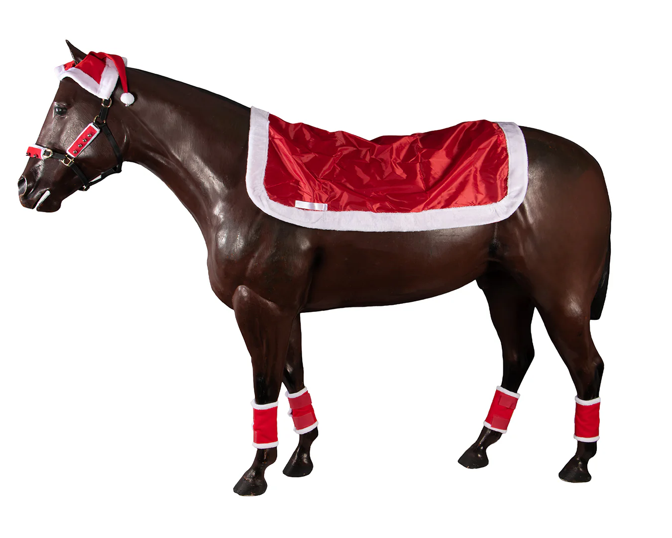 STC Christmas Horse Riding Set - Santa Hat, Quarter Sheet, Leg Wraps, 3 Piece Bridle Set - Image 2