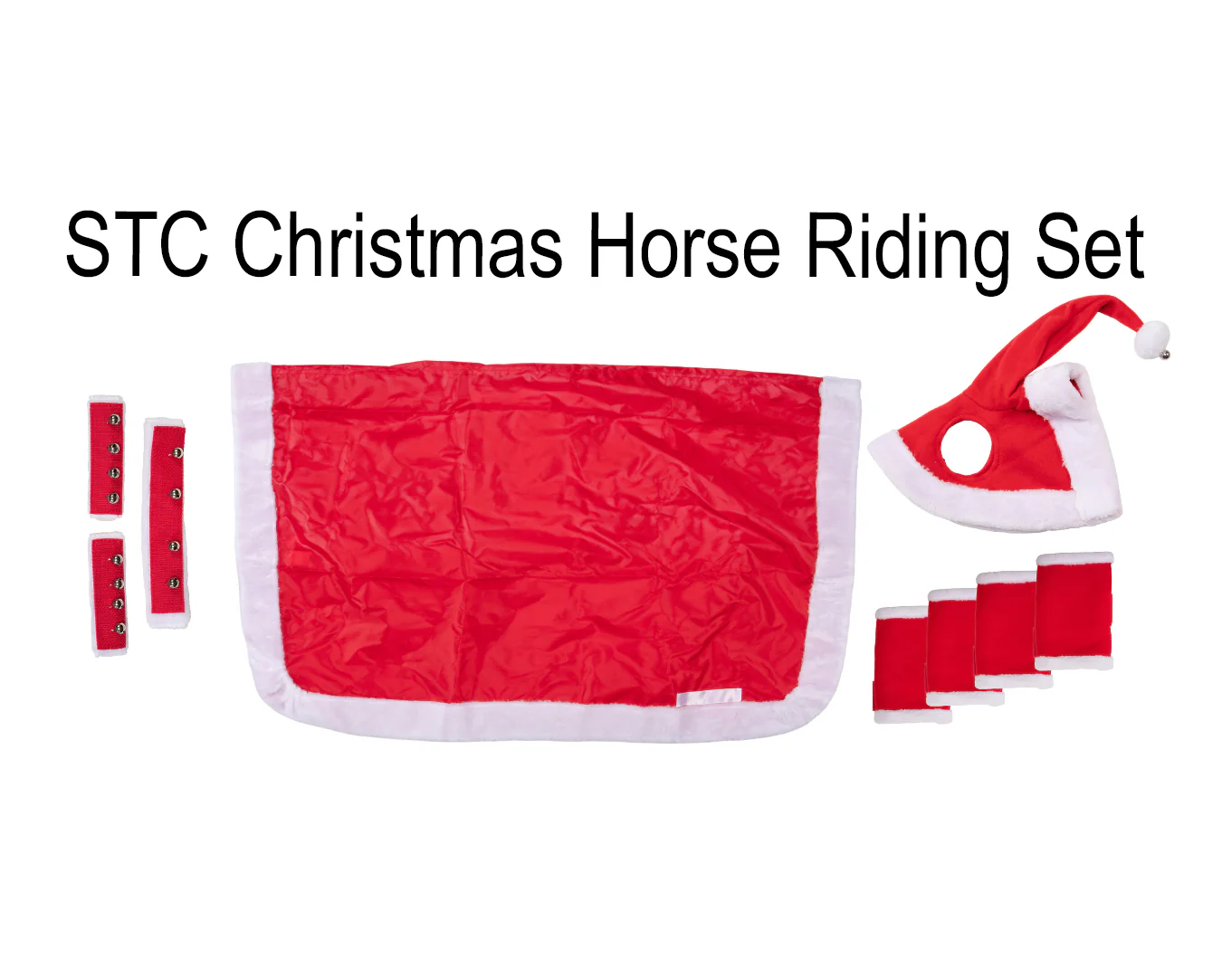 STC Christmas Horse Riding Set - Santa Hat, Quarter Sheet, Leg Wraps, 3 Piece Bridle Set - Image 7