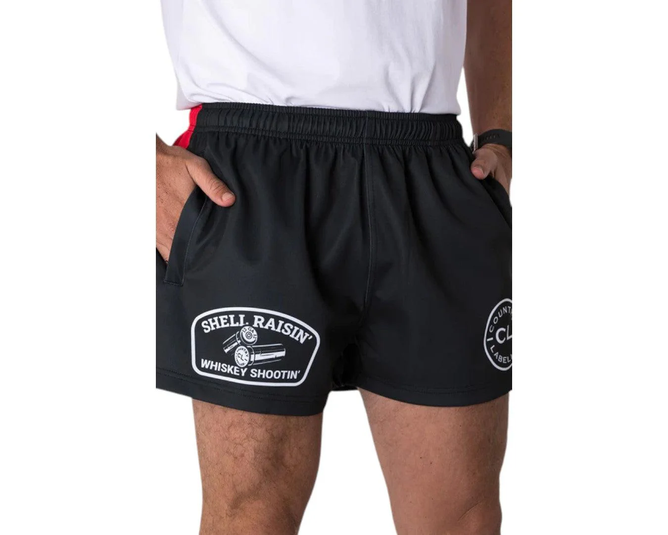 Country Labelled Footy Shorts - Shell Raisin' Whiskey Shootin'