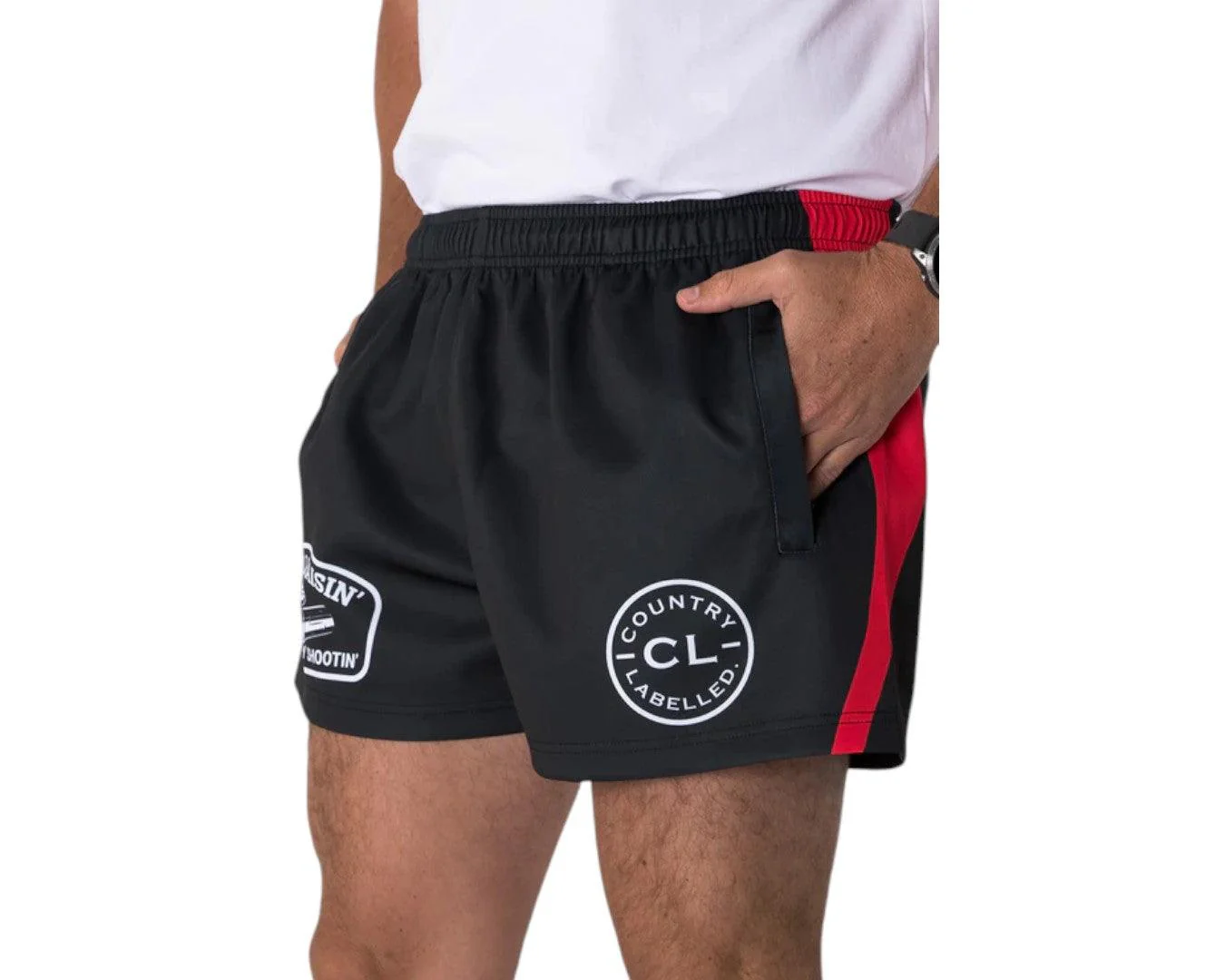 Country Labelled Footy Shorts - Shell Raisin' Whiskey Shootin' - Image 2