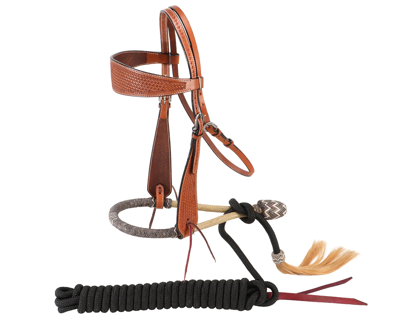 Fort Worth Complete Hackamore Basket Weave - Chestnut - Image 4