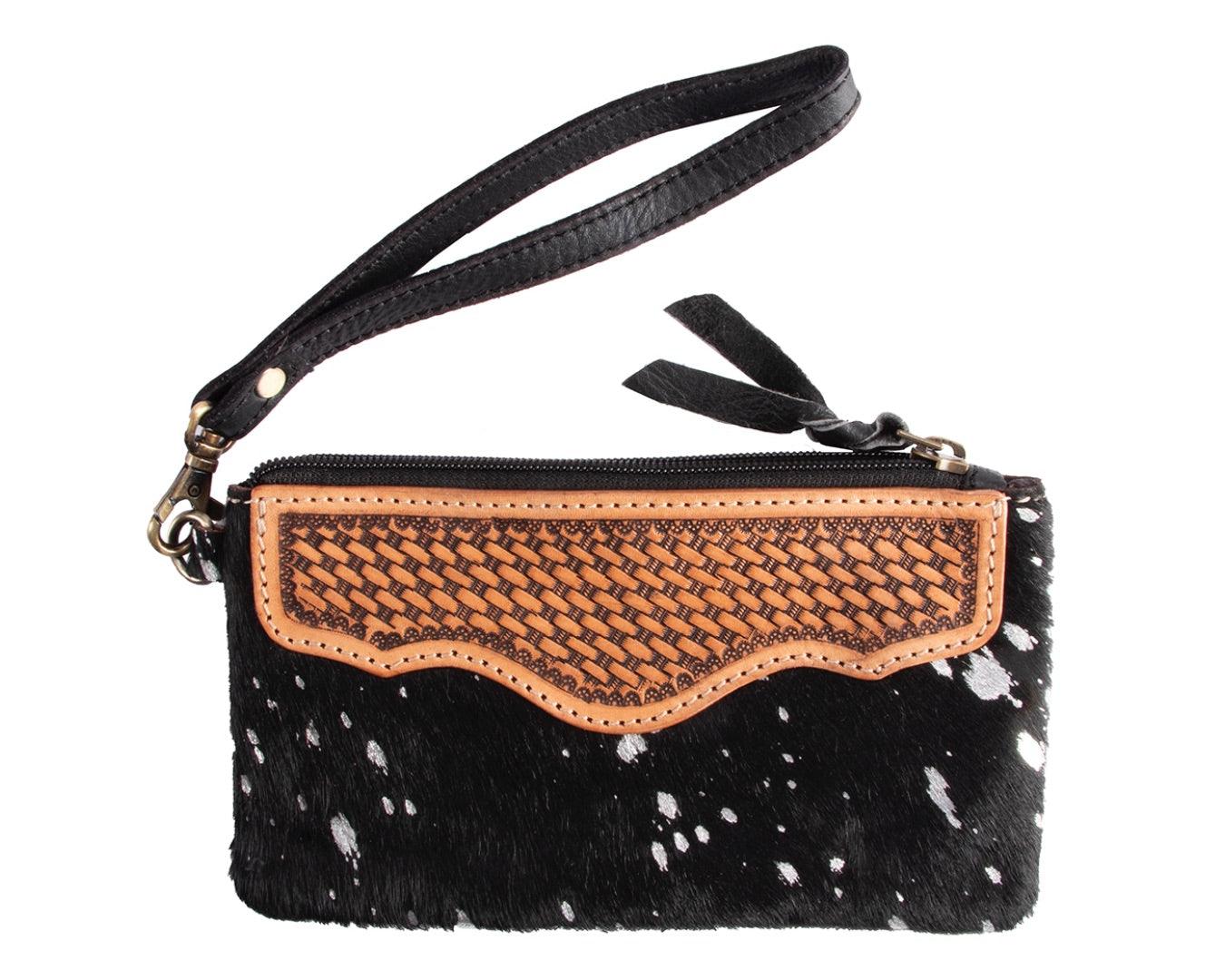 Fort Worth Cowhide Leather Purse - Black & Silver - Image 2