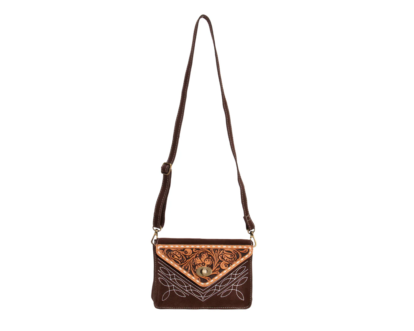 Fort Worth Tooled Roughout Leather Handbag - Chocolate - Image 5
