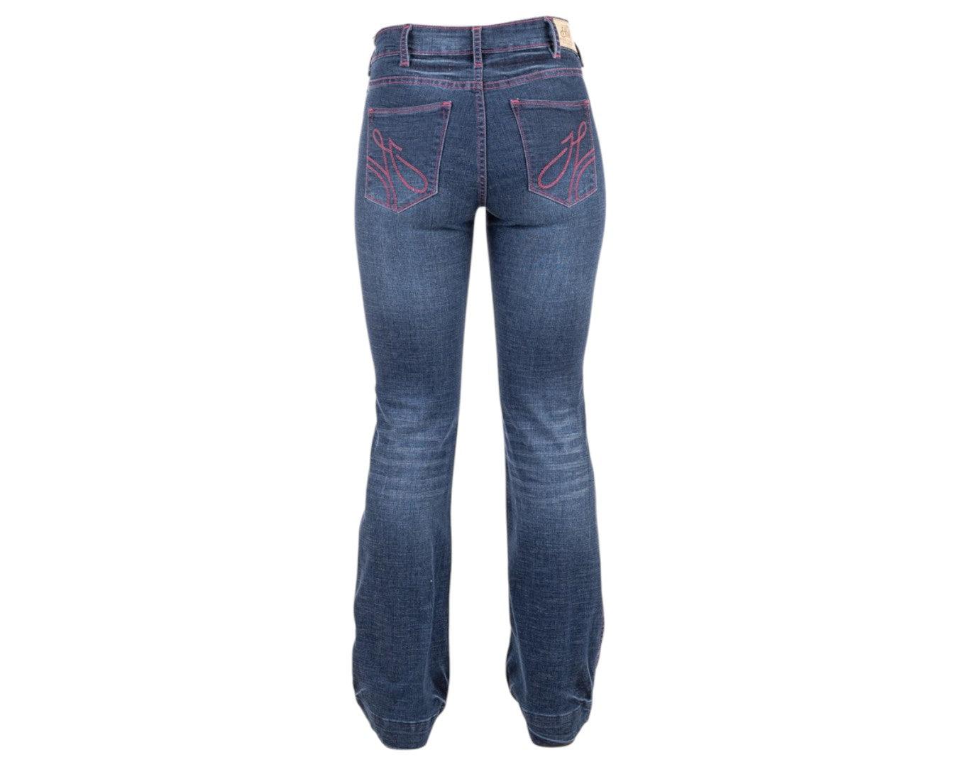 Hitchley & Harrow Trouser Dark Wash "Chicago" Jeans with Hot Pink Stitching - Image 3