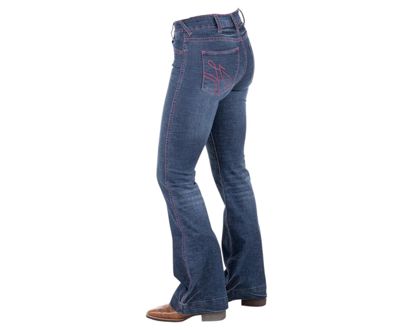 Hitchley & Harrow Trouser Dark Wash "Chicago" Jeans with Hot Pink Stitching - Image 4