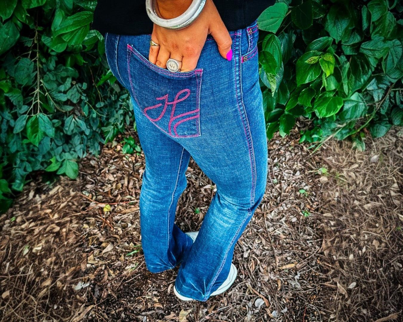 Hitchley & Harrow Trouser Dark Wash "Chicago" Jeans with Hot Pink Stitching - Image 5