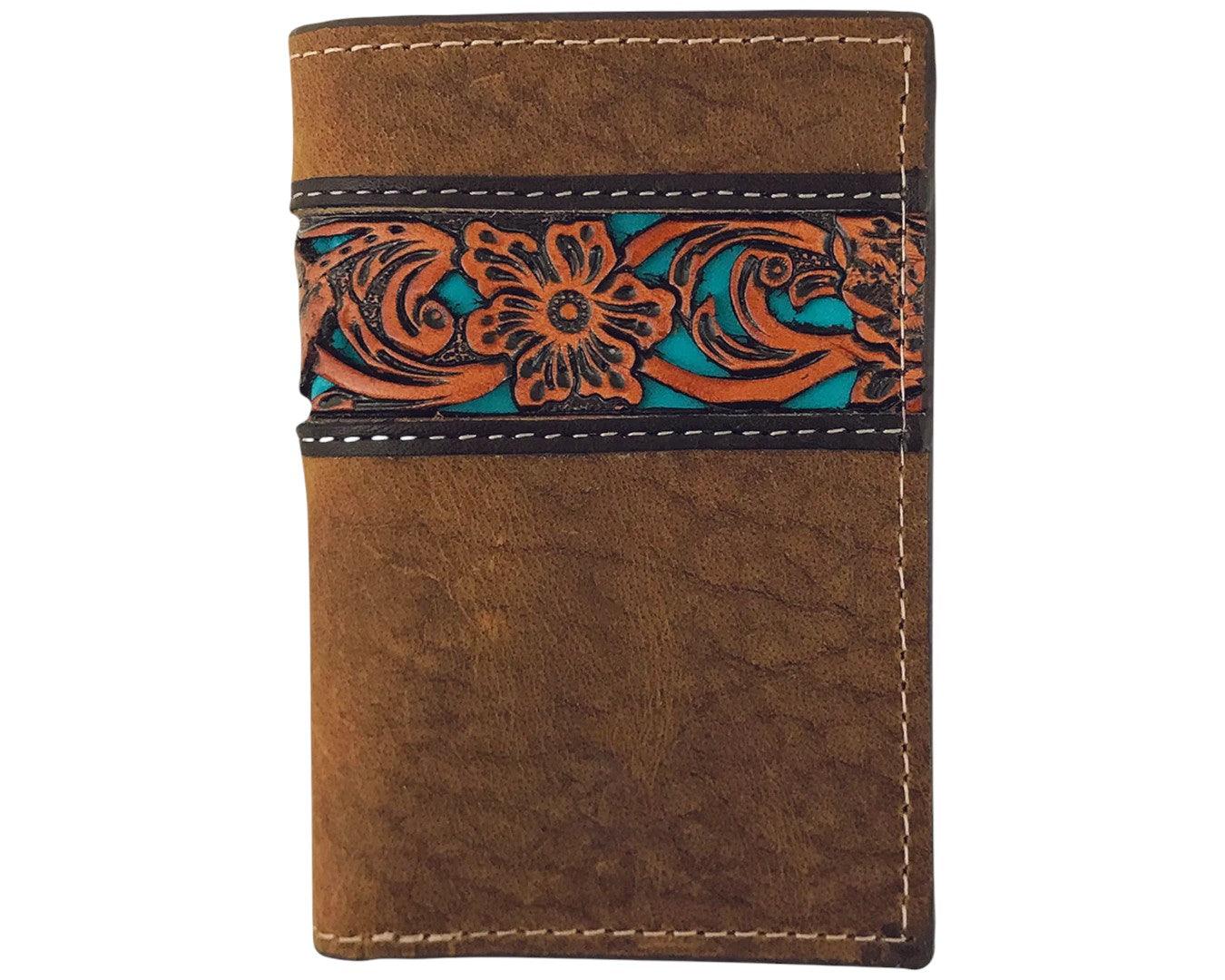 Roper Tri-Fold Tooled Leather Wallet - Tan